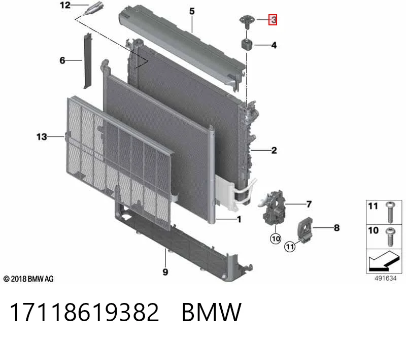 Soporte superior del radiador 17118619382 BMW
