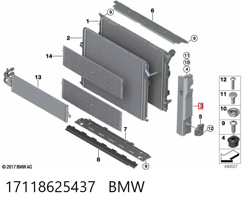 Soporte derecho del radiador 17118625437 BMW