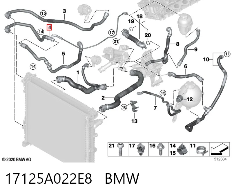 17125A022E8 BMW Manguera de retorno de refrigerante del turbocompresor
