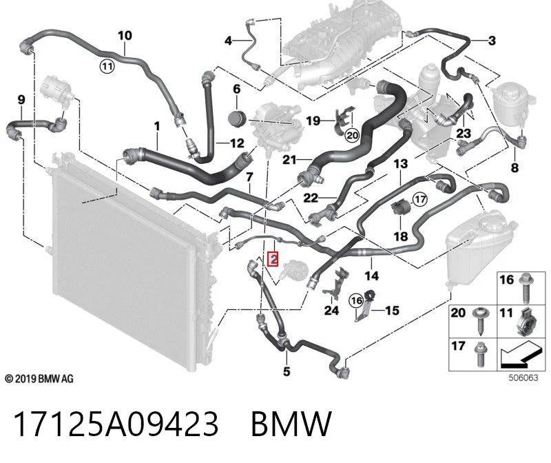 17125A09423 BMW Manguera de refrigerante del turbocompresor, entrada