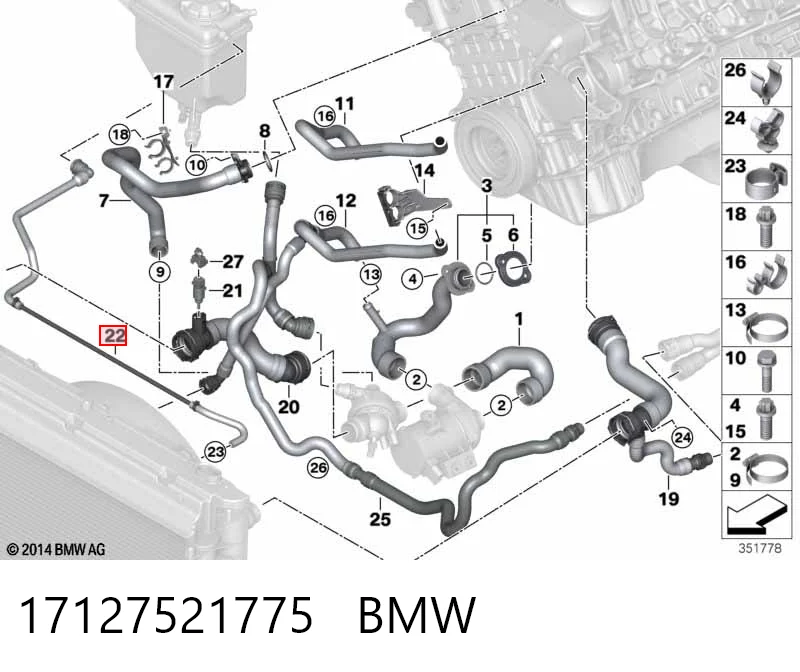 17127521775 BMW Manguera superior del depósito de expansión