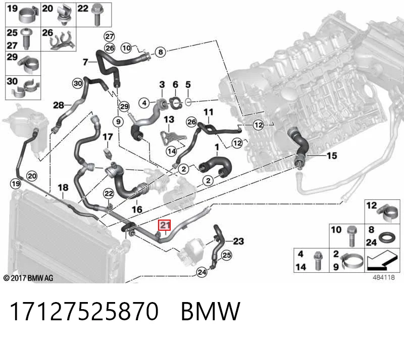 17127525870 BMW Manguera inferior del vaso de expansión