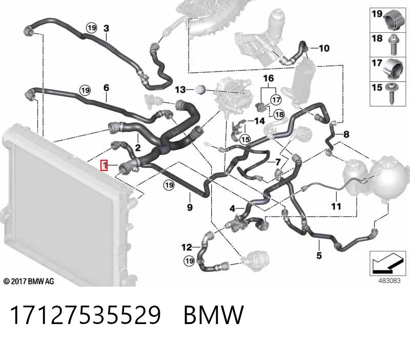 17127535529 BMW Manguera superior del radiador