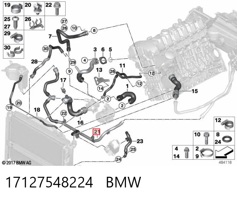 17127548224 BMW Manguera inferior del vaso de expansión