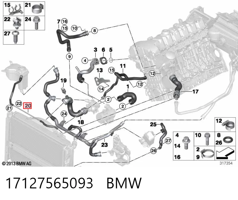 17127565093 BMW Manguera superior del depósito de expansión