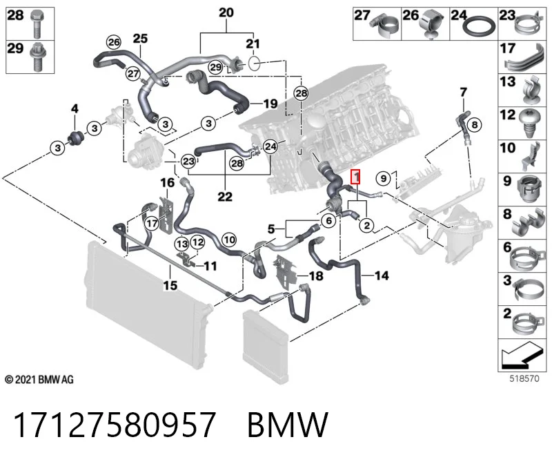 17127580957 BMW Manguera superior del radiador