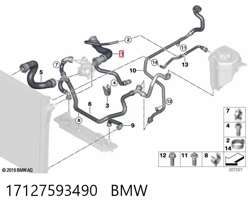 17127593490 BMW Manguera superior del radiador