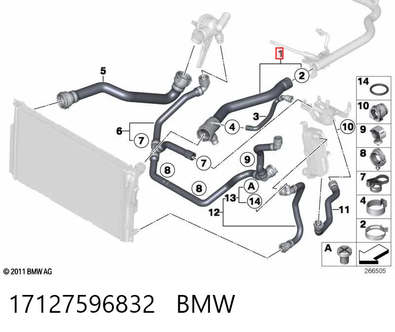 17127596832 BMW Manguera superior del radiador