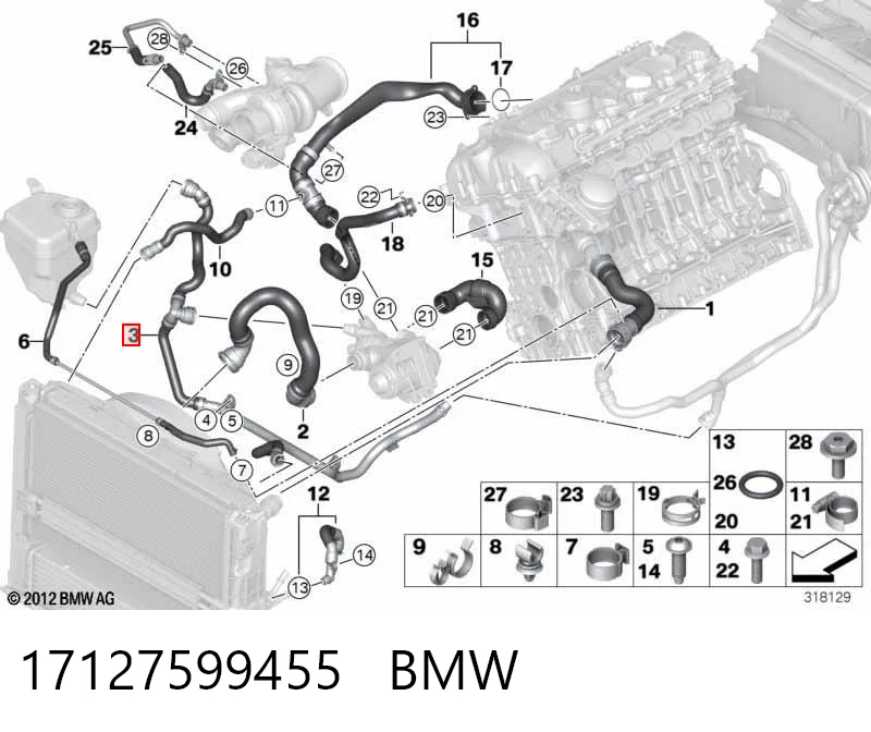 17127599455 BMW Manguera inferior del vaso de expansión
