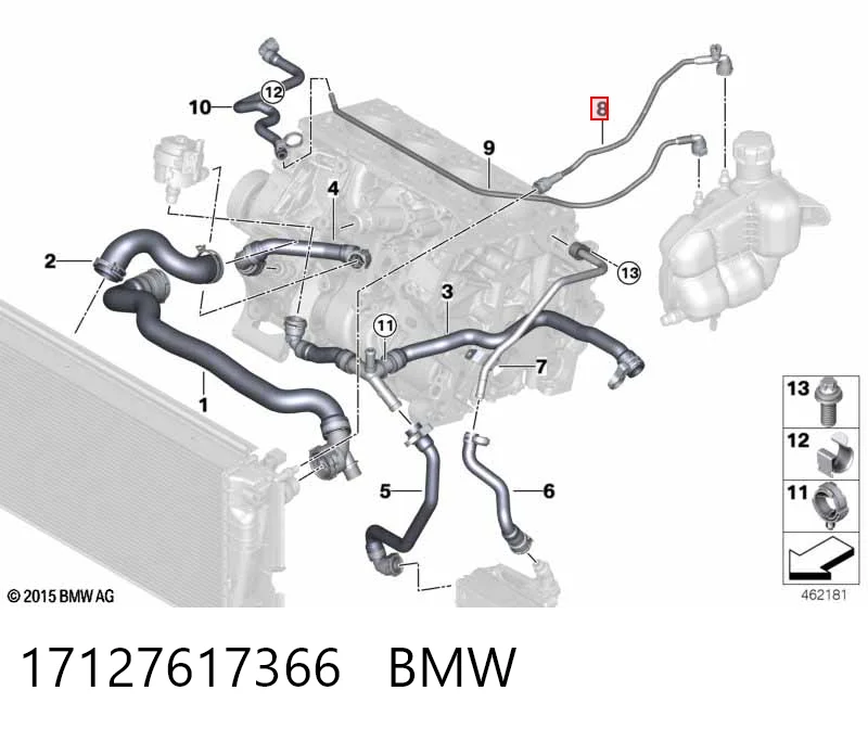 17127617366 BMW Manguera superior del depósito de expansión