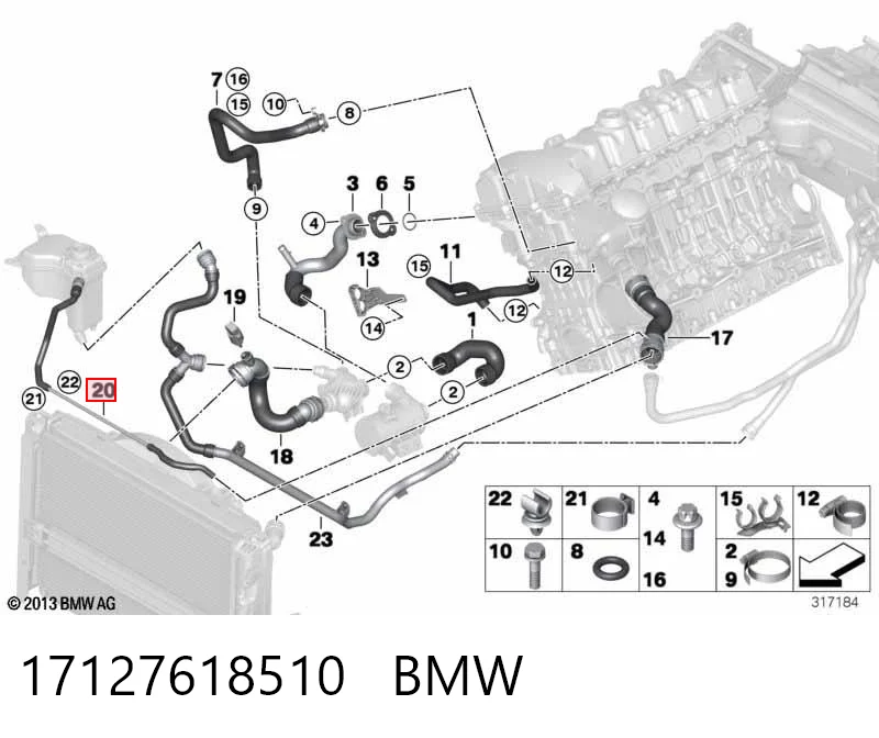 17127618510 BMW Manguera superior del depósito de expansión