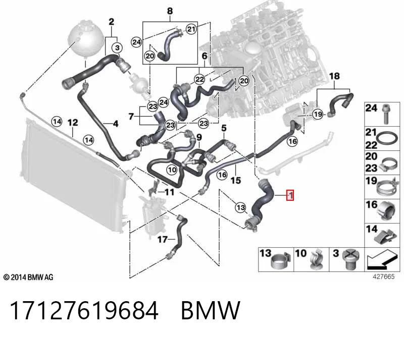 17127619684 BMW Manguera superior del radiador