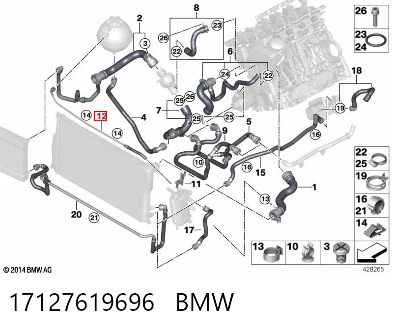 17127619696 BMW Manguera superior del depósito de expansión