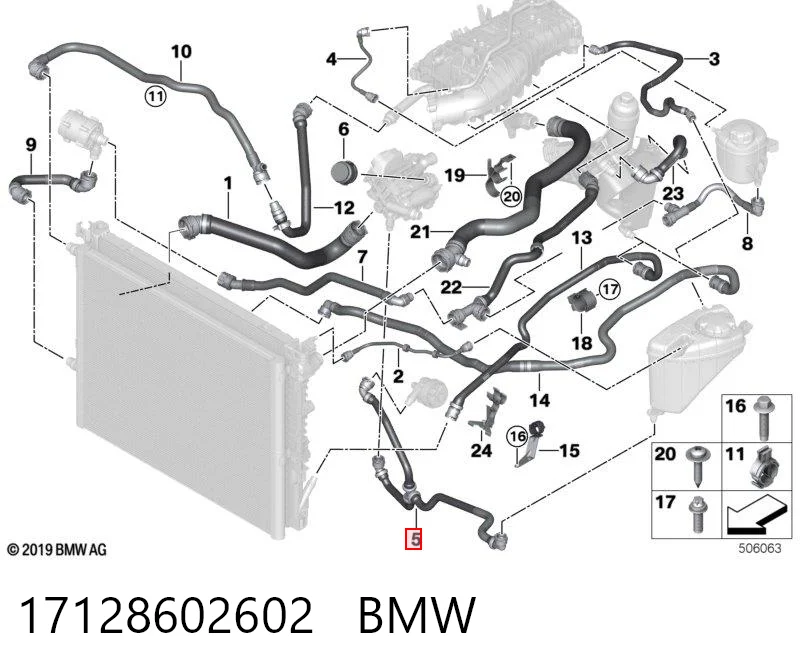 17128602602 BMW Manguera inferior del vaso de expansión