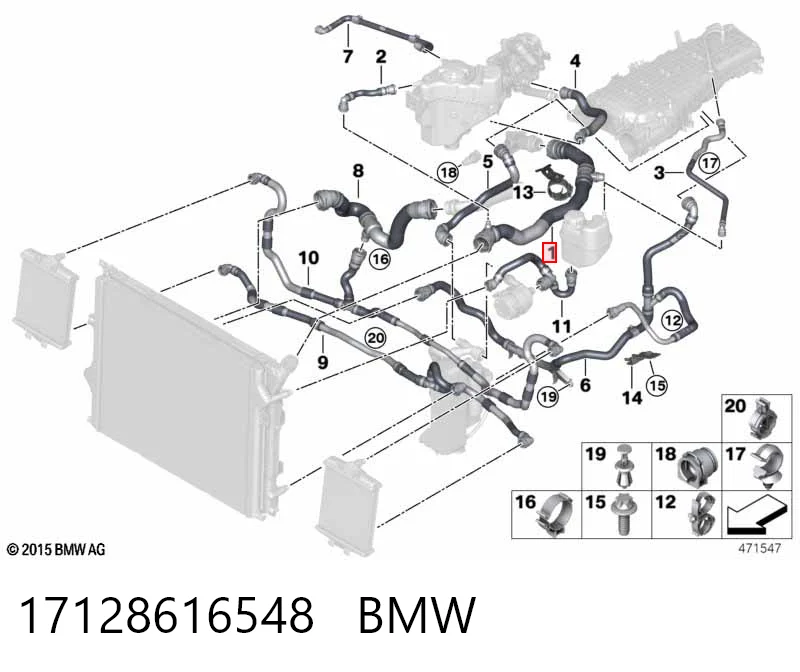 17128616548 BMW Manguera superior del radiador