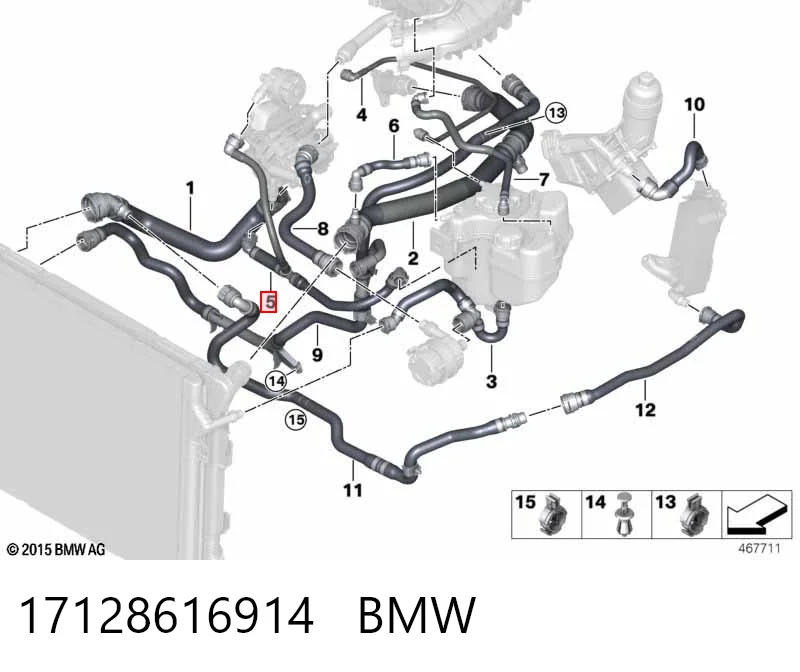 17128616914 BMW Manguera de refrigerante del turbocompresor, entrada
