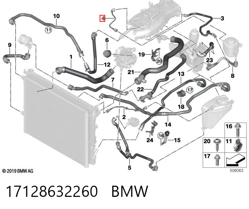 17128632260 BMW Manguera superior del depósito de expansión