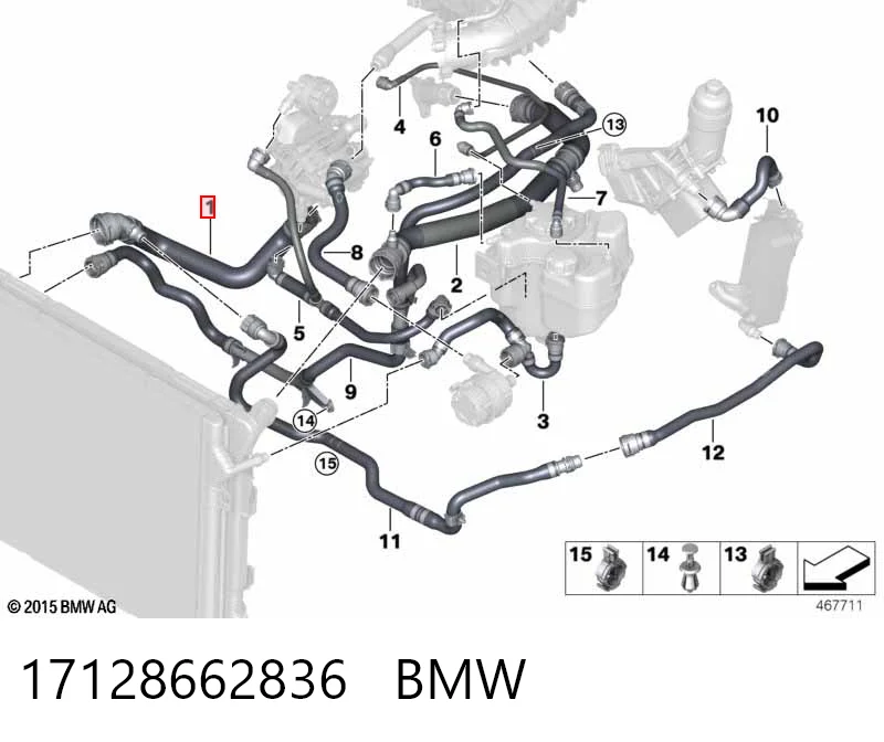 17128662836 BMW Manguera inferior del radiador