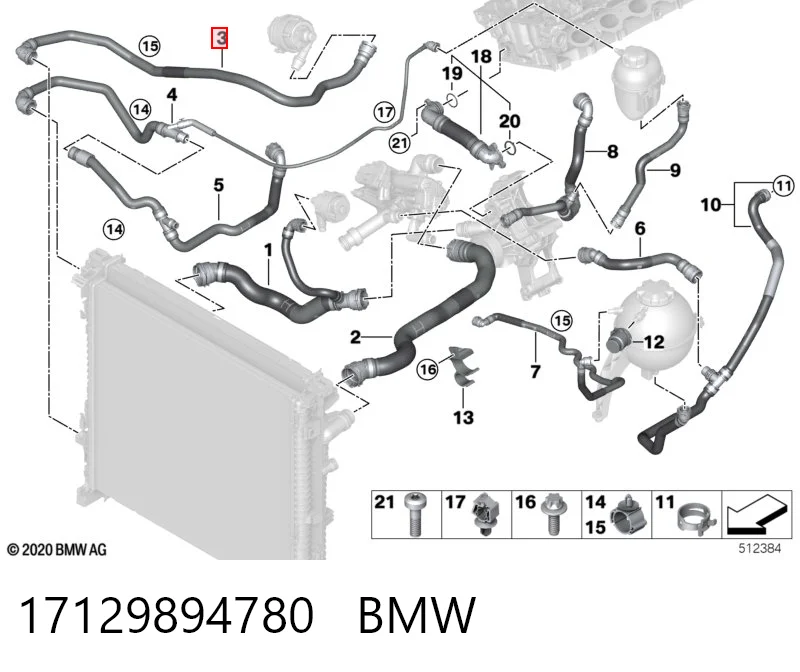 17129894780 BMW Manguera de refrigeración