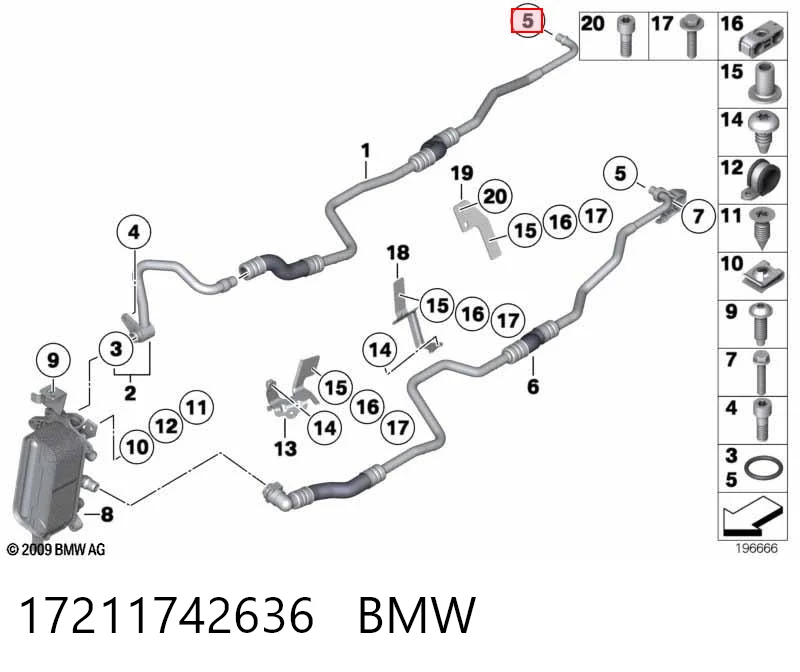 17211742636 BMW Anillo de sellado del tubo de refrigeración de la transmisión automática
