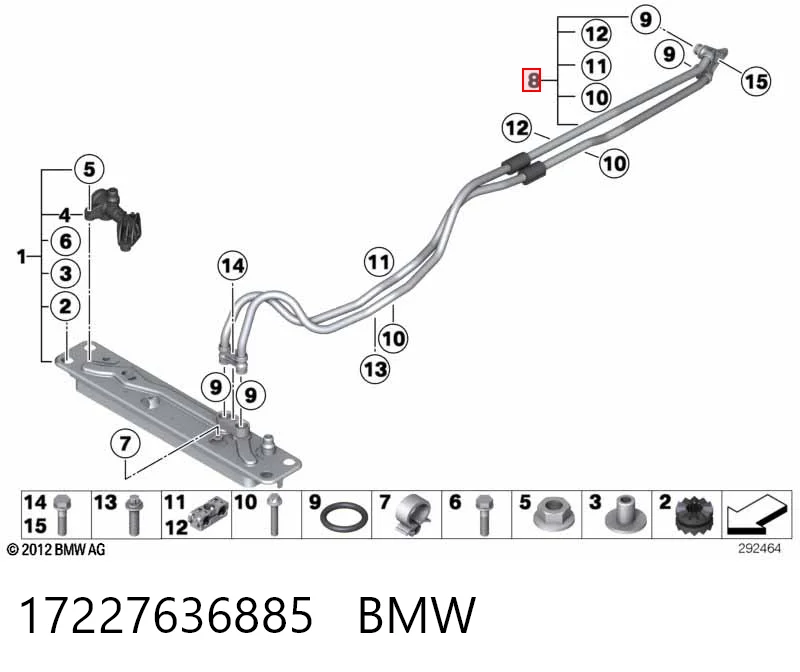 17227636885 BMW Tubo de refrigeración de la transmisión automática (manguera), alimentación