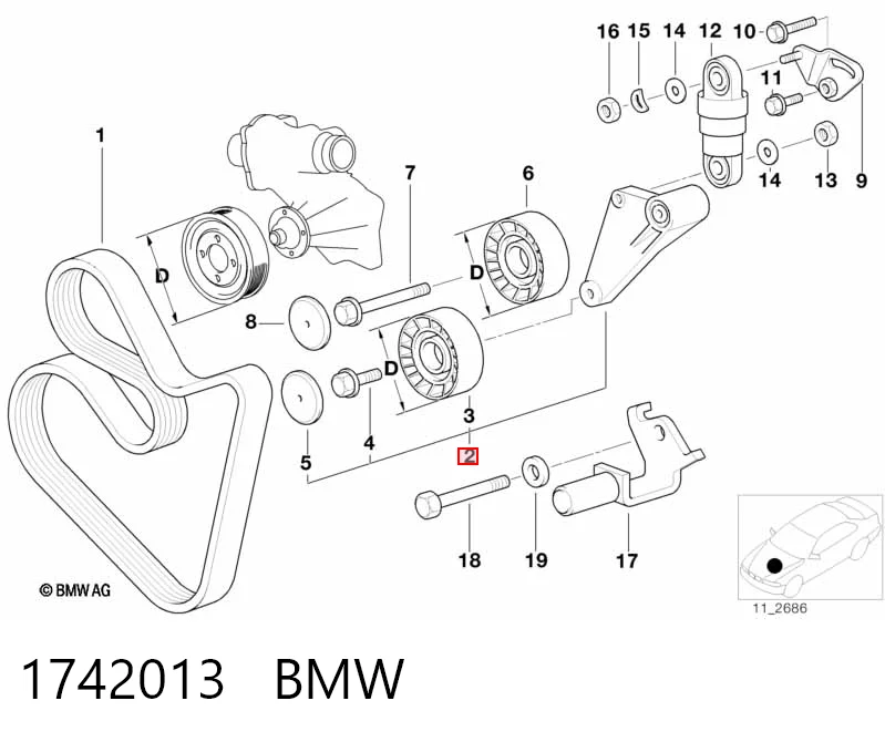 Polea tensora, correa poli V 1742013 BMW
