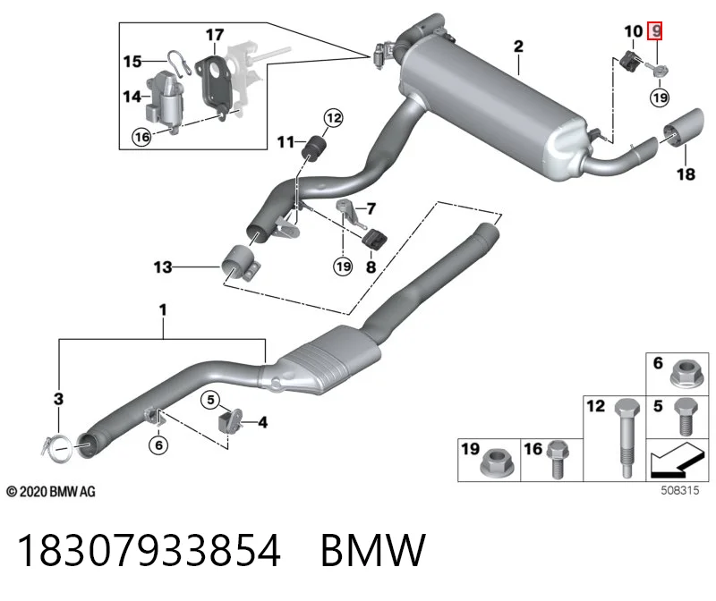 18307933854 BMW Soporte trasero del silenciador