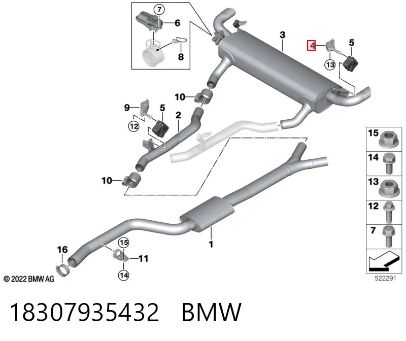 18307935432 BMW Soporte trasero del silenciador