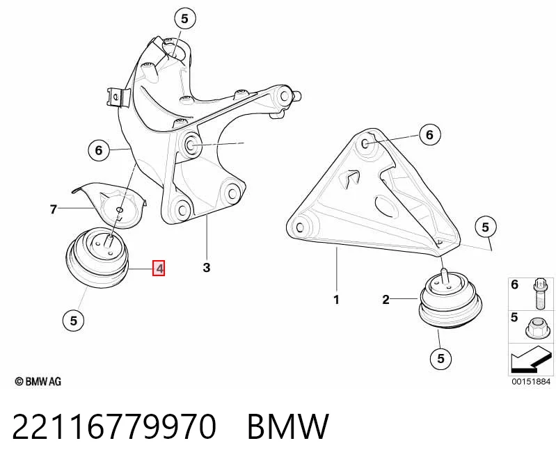 22116779970 BMW Soporte elástico, suspensión del motor, Izquierda / Derecha