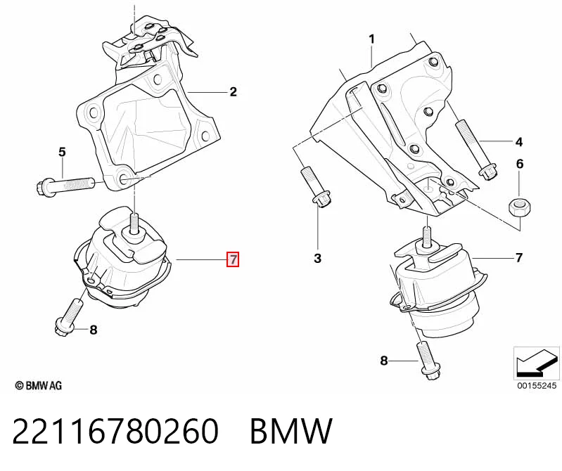 22116780260 BMW Soporte de motor derecho