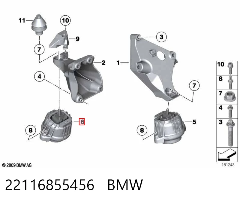 22116855456 BMW Soporte de motor derecho