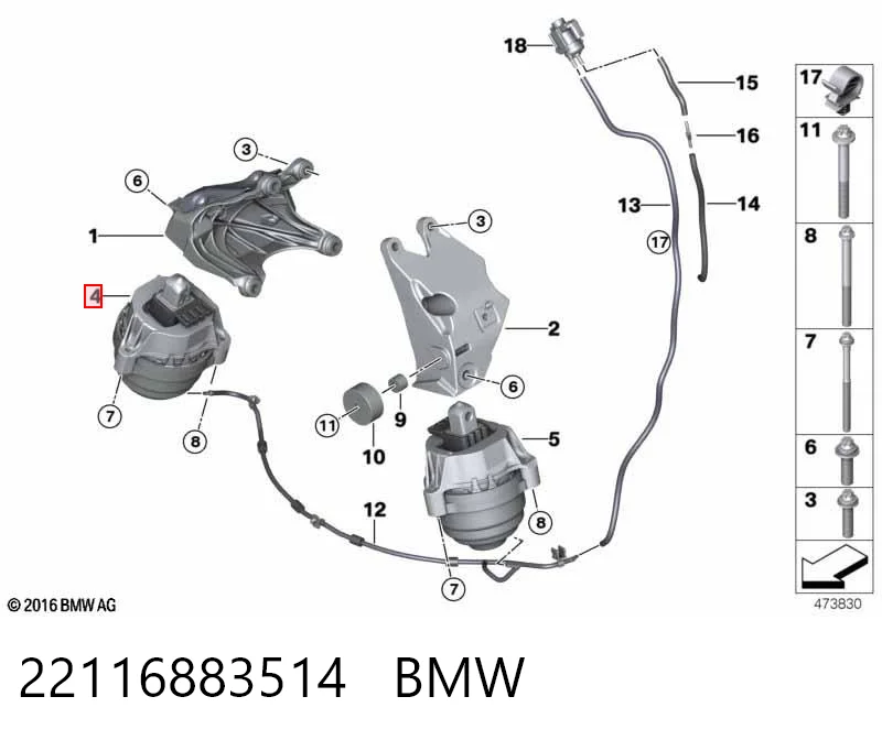 22116883514 BMW Soporte de motor derecho