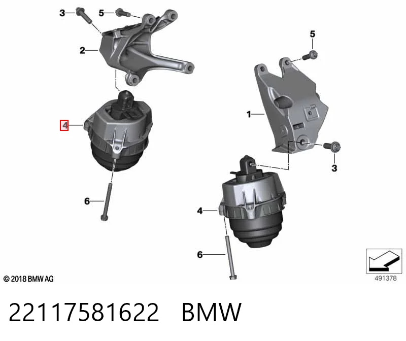 22117581622 BMW Soporte de motor derecho