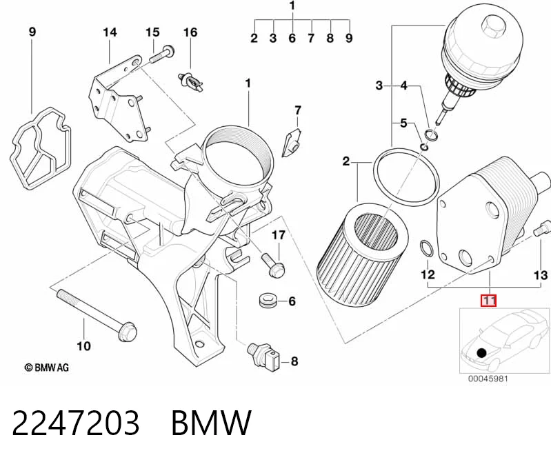 2247203 BMW Radiador de aceite debajo del filtro