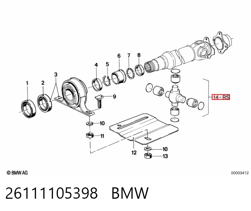 Cruceta del eje cardán trasero 26111105398 BMW