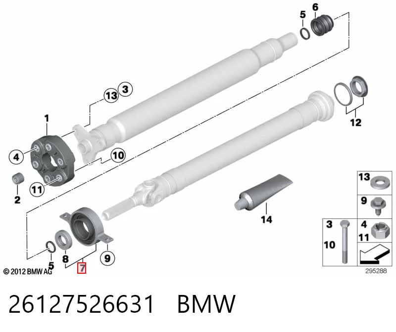 Rodamiento central del eje de transmisión 26127526631 BMW