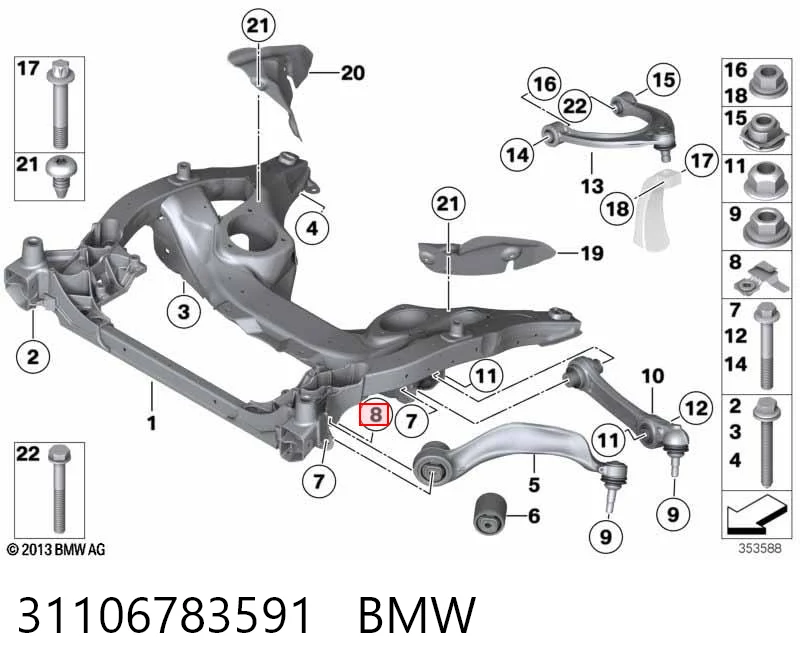 31106783591 BMW Tuerca del perno de fijación del brazo delantero inferior