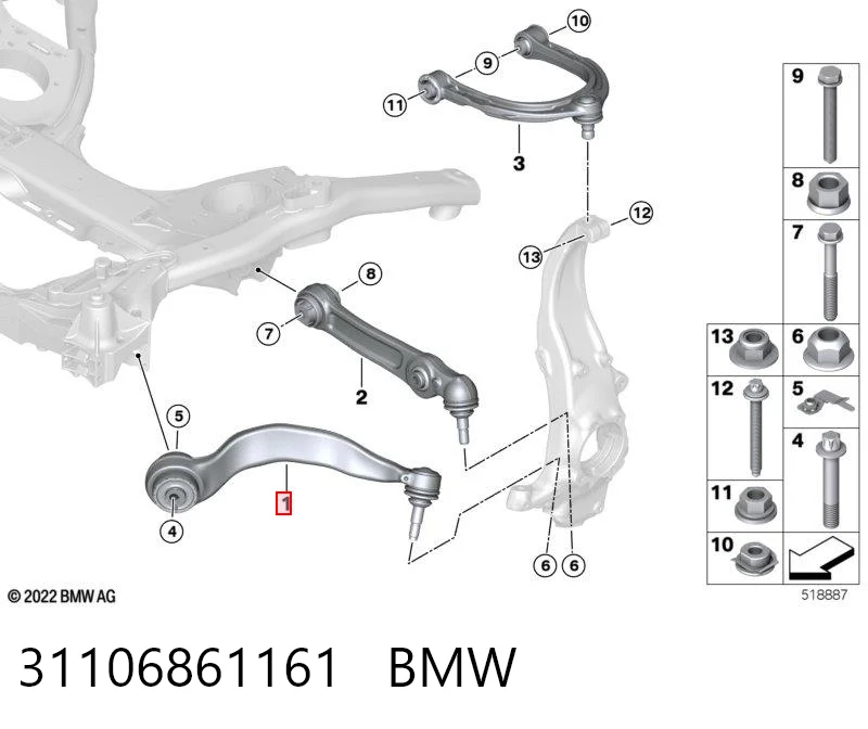 31106861161 BMW Brazo inferior izquierdo de la suspensión delantera
