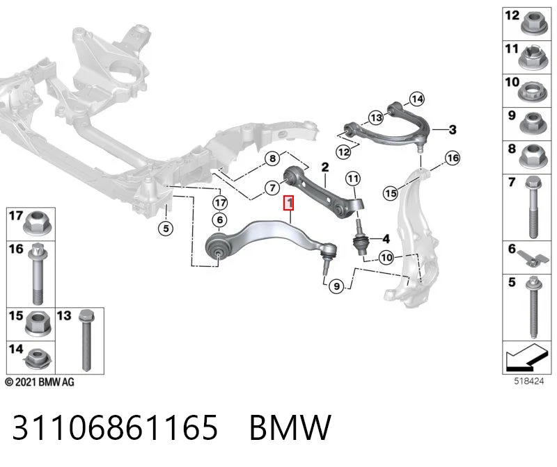 31106861165 BMW Brazo inferior izquierdo de la suspensión delantera
