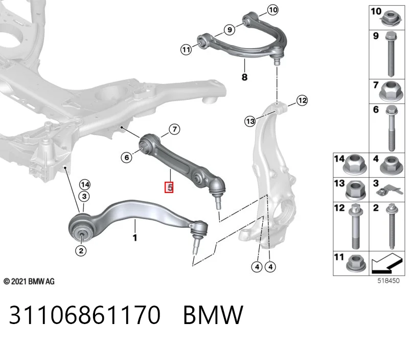 31106861170 BMW Brazo inferior derecho de la suspensión delantera