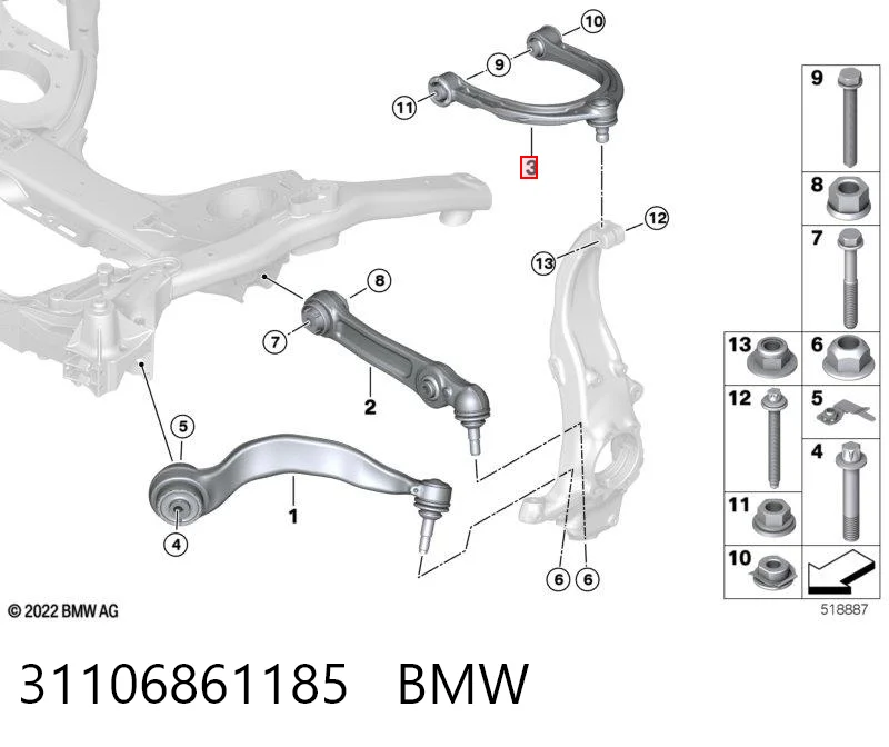 31106861185 BMW Brazo superior izquierdo/derecho de suspensión delantera