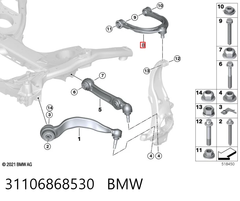 31106868530 BMW Brazo superior izquierdo/derecho de suspensión delantera