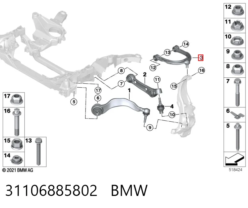 31106885802 BMW Brazo superior izquierdo/derecho de suspensión delantera