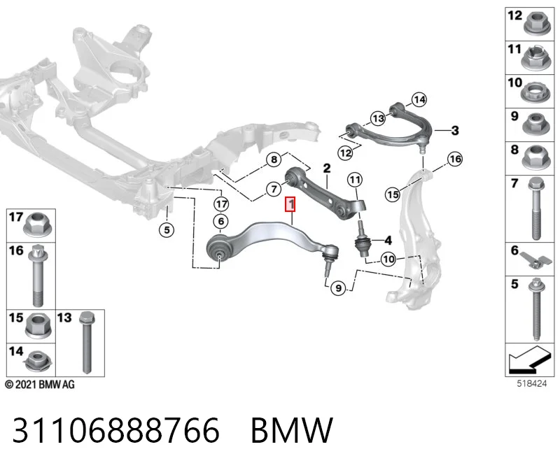 31106888766 BMW Brazo inferior derecho de la suspensión delantera