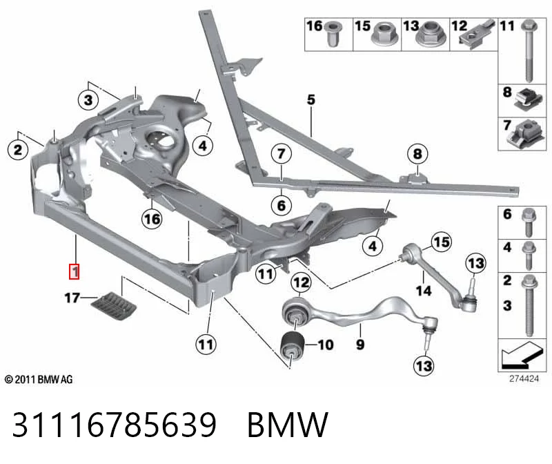31116785639 BMW Subchasis delantero