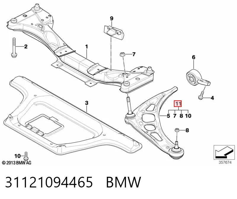 31121094465 BMW Brazo inferior izquierdo de la suspensión delantera
