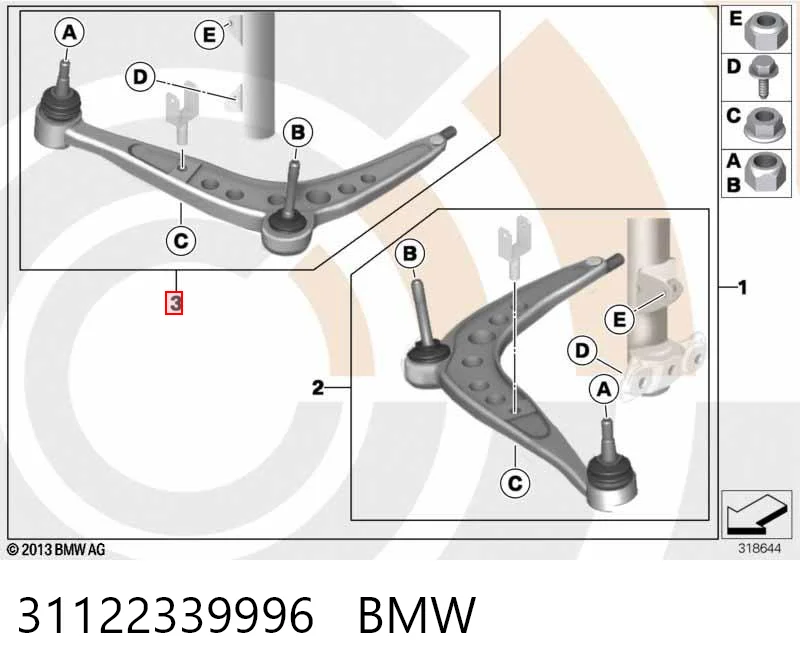 31122339996 BMW Brazo inferior derecho de la suspensión delantera