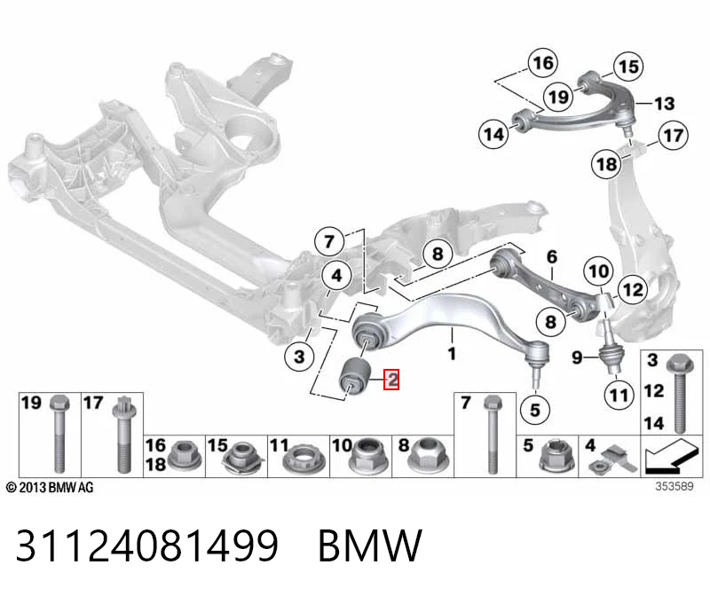 Buje delantero inferior del brazo de suspensión 31124081499 BMW