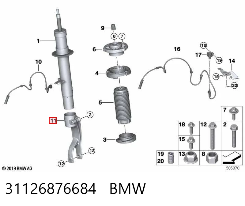 31126876684 BMW Horquilla inferior derecha del amortiguador delantero