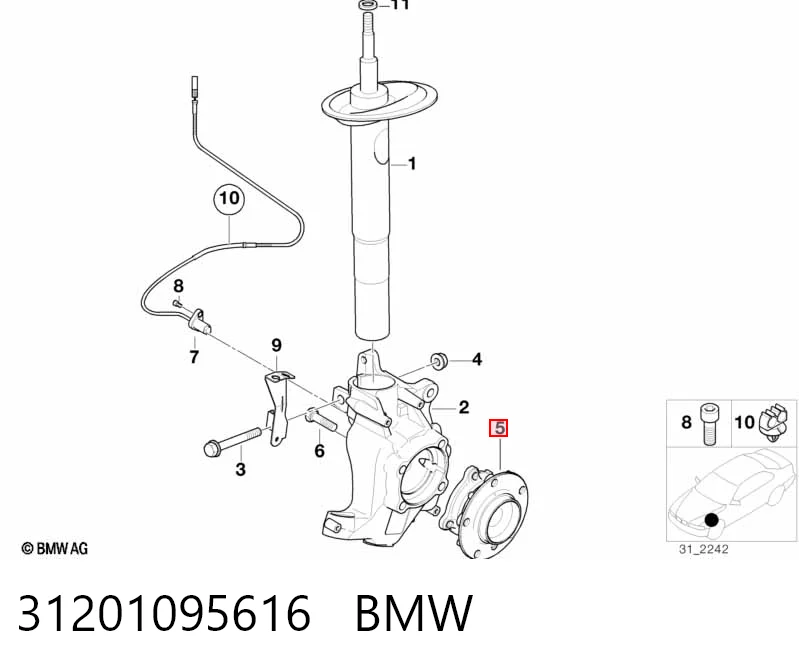 Cubo de rueda, Eje delantero BMW 5  sedán comprar en España